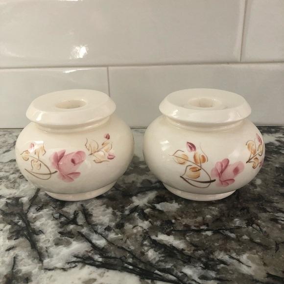 Vintage Hand Painted Ceramic Taper Candleholders Pink Roses by Lasting Products - Picture 7 of 9